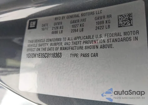 2012 Cadillac Cts Performance z USA, uszkodzony, nr VIN 1G6DK1E35C0118363